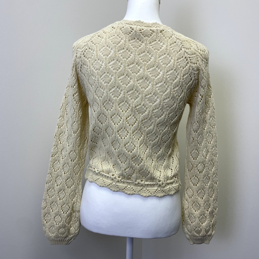 Marine Layer Cream Pointelle Knit Drawstring Sweater XS Diamond Open Knit Boho - Picture 5 of 14